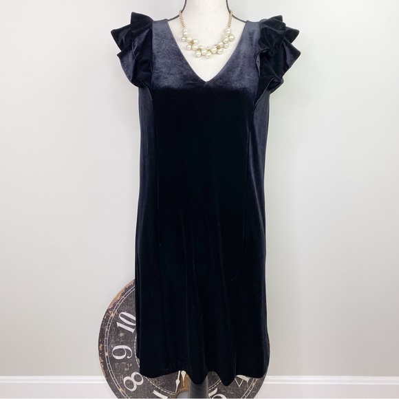 Draper James Black Velvet Ruffle Cap Sleeve Dress size 8 - Picture 7 of 12